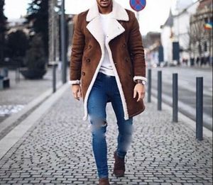 Heren bont fleece mode trench jas overjas revers warme donzige jas bovenkleding heren herfst winter nieuwe modejassen
