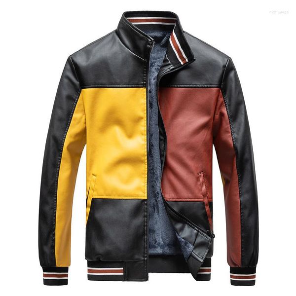 Uniformes de béisbol de cuero de invierno para motocicleta, ajustados, con bloqueo de Color, de piel de alta calidad, además de chaquetas de terciopelo PU