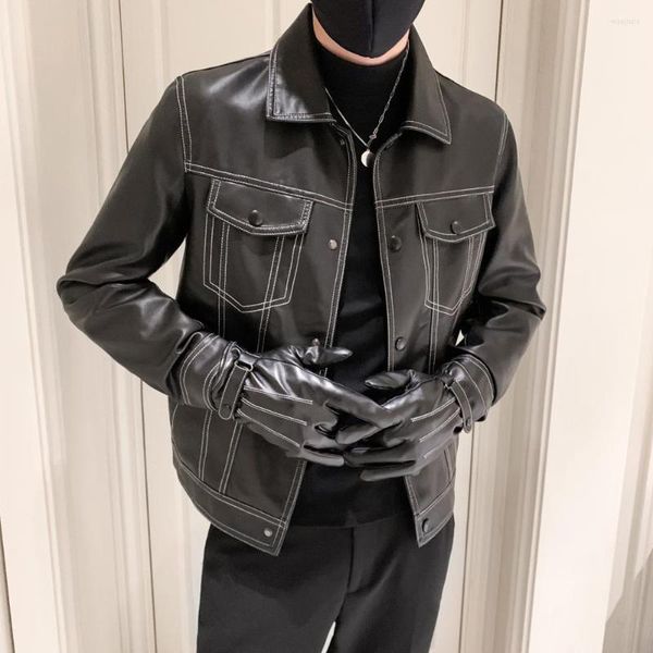 Veste en cuir pour hommes High Street pour hommes, poches élégantes, vestes de moto, manteau de grande taille, créateur coréen Casaco Motard Homem