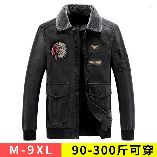 Homme fourrure grande taille M-9XL classique Moto veste chaude hiver peau épaisse homme cuir Moto automne fermeture éclair Biker manteau