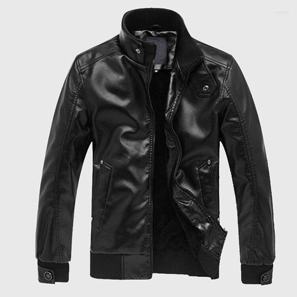 Vestes en cuir et fourrure pour hommes, manteaux à col montant, veste de moto décontractée, Slim, vêtements de marque