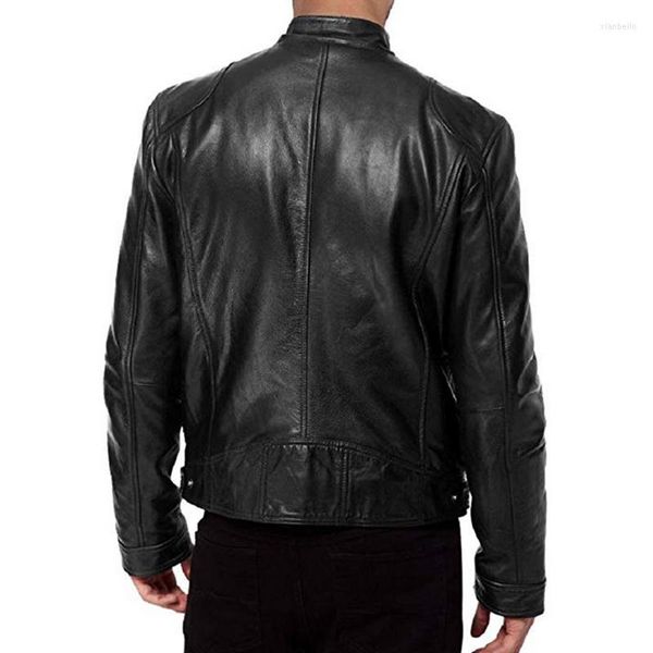 Veste de motard en Faux cuir pour hommes, col montant, fermeture éclair, manteau à manches longues, automne hiver