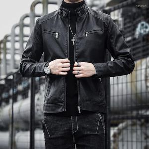 Veste de sport en cuir et fourrure pour hommes, automne-hiver, coupe-vent, manteau court en PU, vêtements masculins, col montant, Slim, vestes de rue décontractées