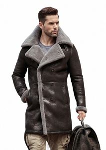 Fourrure pour hommes en peau de mouton en cuir véritable Lg manteau veste Mans B3 Bomber manteau aviateur manteau vêtements d'extérieur Trench Flight veste K4Br #