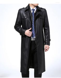 Veste d'hiver en cuir et fourrure pour hommes, coupe-vent Long en velours chaud, manteau classique à col montant pour les affaires