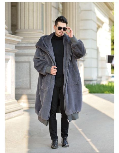 Manteau d'hiver en fausse fourrure pour homme, ample, à capuche, décontracté, noir, gris, vêtements d'extérieur épais et chaud, M27