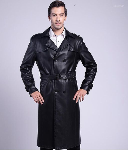 Hommes Fourrure Hiver Hommes Manteaux En Cuir Slim Moto Double Boutonnage Trench-Coat Hommes Vêtements De Mode Plus Cachemire Jaqueta De Couro Noir