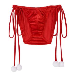 G-Strings pour hommes Gay Mens Noël Lingerie Sous-vêtements Vêtements de nuit Côté à lacets Fluffy Bikini Slips Culottes Sexy Taille basse Renflement Poche Underpa