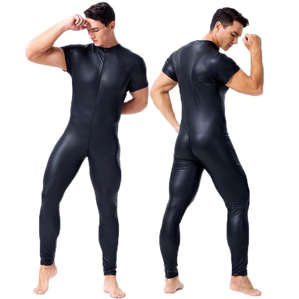 Tanga de cuero para hombre, mono Sexy de látex sintético para hombre, mono erótico para discoteca, disfraz de escenario, lencería sexual para gays, productos para adultos, Catsui Wetlook