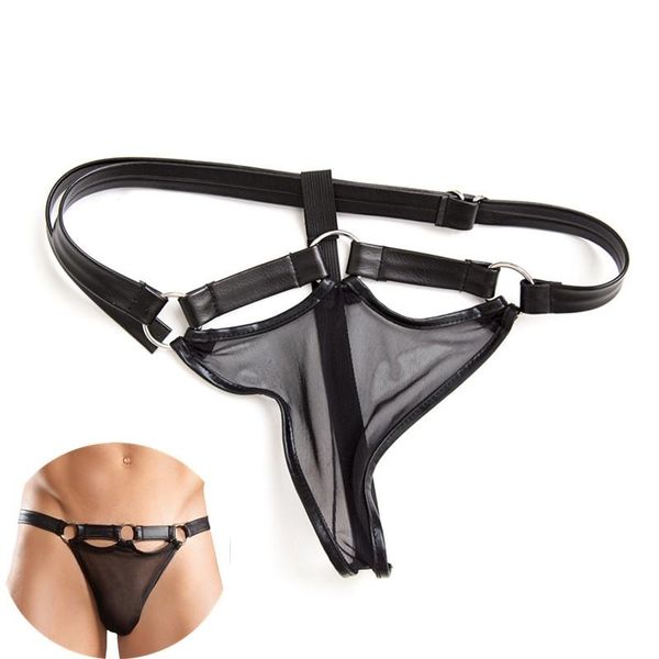 Tanga para hombre, ropa interior masculina, bragas sexis de malla Sissy, fetiche para hombre, bolsa transparente para pene, cinturón de castidad Gay BDSM para sexo