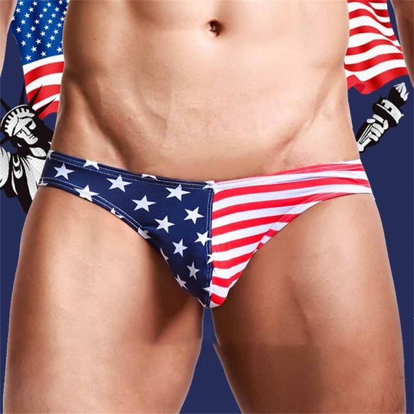 Tanga para hombre, ropa interior tipo bóxer para hombre, calzoncillos a rayas con estrellas de la bandera americana, calzoncillos sexis con estampado para hombre, tangas Gay para hombre