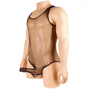 Tanga transparente para hombre, leotardo largo con nariz de elefante para gimnasio, mono de manga JJ, camiseta de lucha libre de una pieza, ropa interior ultrafina