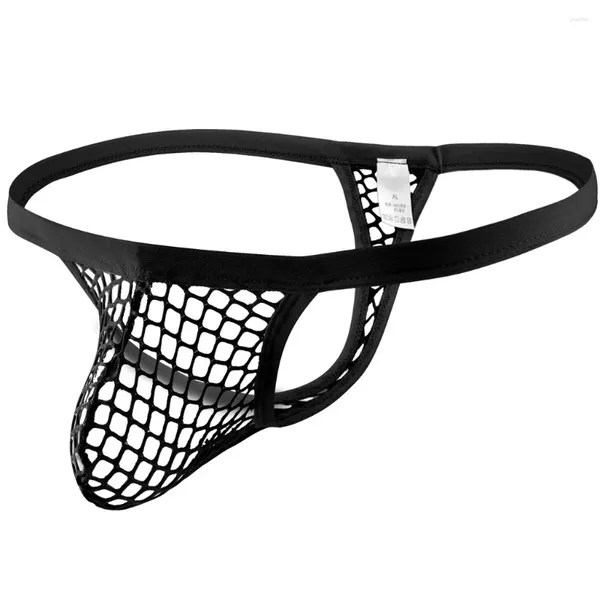 Tanga para hombre, bragas de malla porno, lencería Sexy de cintura baja hueca, ropa interior transparente, suspensorio, calzoncillos eróticos para hombre, calzoncillos Gay