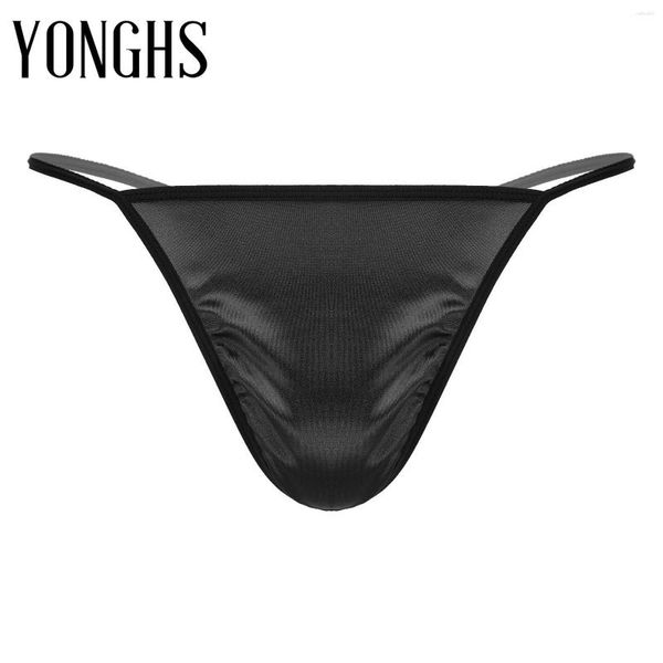 Hombres G Strings Sexy Mens Open But-back Calzoncillos Satin Bulge Pouch Sissy Bragas Lencería Tanga Tangas Color sólido Ropa interior de cintura baja