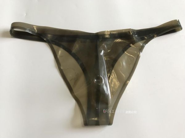 Tanga para hombre, sexy, negro transparente, fetiche, látex, espalda en T, entrepierna delantera, ropa interior de goma a medida 3d, 269V