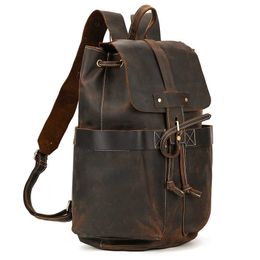 Sac à dos en cuir véritable pour hommes peau de cheval fou sac à dos pour hommes sac à dos à sangle rabattable sac à dos étudiant 231115