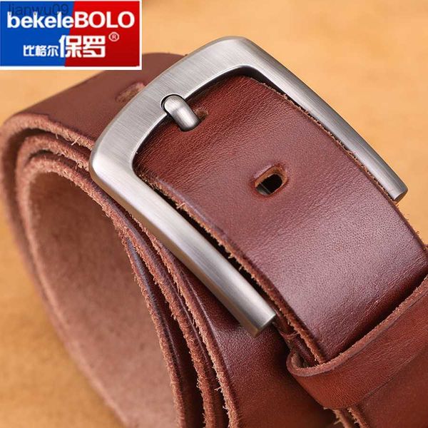 Ceinture en cuir véritable pour hommes boucle en alliage design rétro ceinture de marque de haute qualité pour hommes production de peau de vache L230704