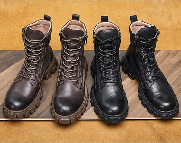 Bottes en cuir véritable pour hommes rétro hiver chaud fourrure doublure confort bottes courtes à la mode Cool garçon chaussures automne