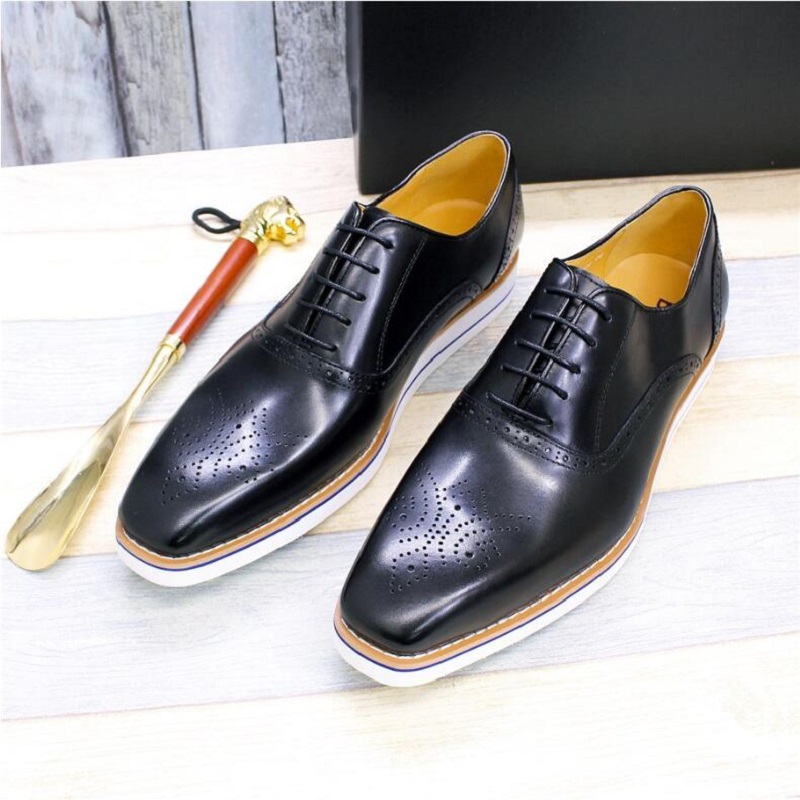Zapatos individuales informales de cuero genuino para hombre, zapatos de negocios de estilo británico, zapatos bajos negros y marrones, zapatos de fiesta de boda para hombre D2H50