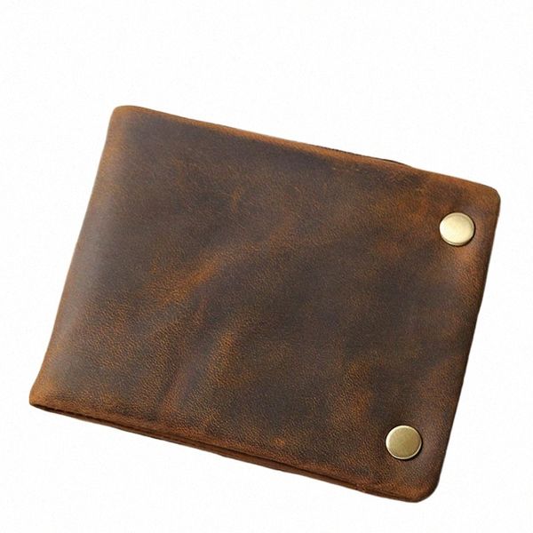 Cartera triple de cuero genuino para hombres Wowen Cremallera de cuero natural Monedero corto Titular de la tarjeta Cambio Monedero Monedero masculino Carteras de embrague l6bL #