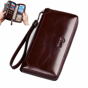 Echte lederen portemonnee RFID Anti-diefstal Borstel Top Laag Cowhide Multifunctionele LG Wallet Zipper Wallet Handtas L50C#