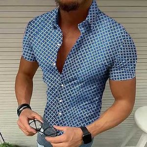 Camisa de playa a cuadros geométricos para hombre, manga corta, informal, transpirable, nueva moda de verano