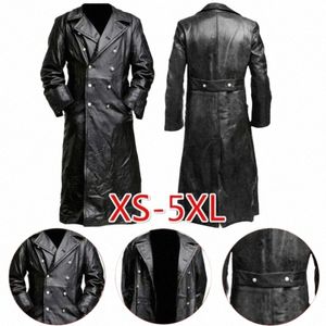 Uniforme militaire allemand classique de la Seconde Guerre mondiale pour hommes, TRENCH-COAT en cuir véritable noir W4hP #