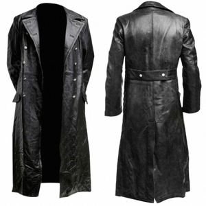Menan classique allemand WW2 Military Uniform Officer noir Real Leather Trench Coat V7E2 # #