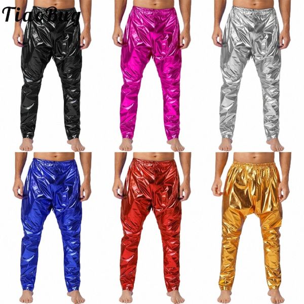 Leggings dorados para hombres Pantalones Harem ligeros Pantalones largos brillantes Pantalones metálicos Rave Outfit Disco Stage Performance Disfraz H4fK #