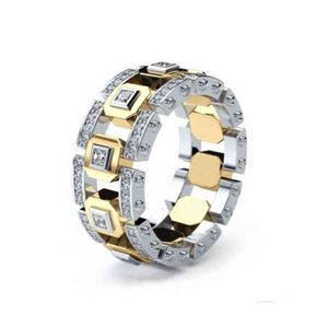 Mannen Gold Plating Rose Color Watch Fashion Band Chain Double Colors Ring US Maat 6 ~ 10
