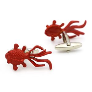 Boutons de manchette poisson rouge pour hommes, matériau en cuivre, couleur orange, 1 paire