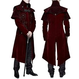 Mannen Gothic Middeleeuwse Steampunk Kasteel Duivel Rode Jas Cosplay Kostuum Victoriaanse Luxe Smoking Pak Geul Jassen 240117