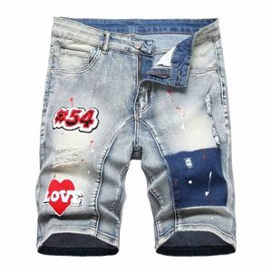 Hommes Graffiti Ripped Denim Short Jeans 2023 Été Nouveau Fi Casual Slim Big Hole Style Rétro Denim Shorts Mâle Marque Vêtements d4BJ #