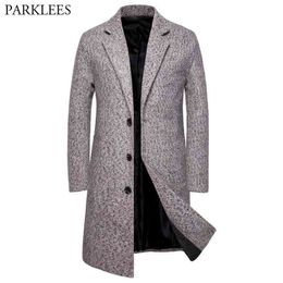 Hommes gris chevrons laine mélange caban hiver marque Slim Fit longue laine Trench manteau mâle coupe-vent pardessus 2XL 210522