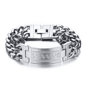 Mannen Griekenland Sleutel ID Tag Armband voor Mannen Rvs Mannelijke Dubbele Cuba Chain Bangles Bileklik Hiphop Sieraden Bold en Chun275Q