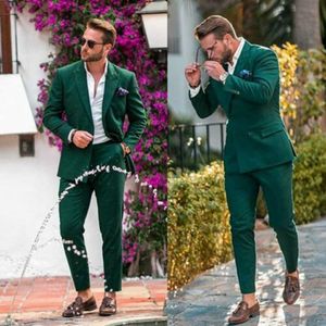 Men's Green Suits Double-breasted Groom Wedding Wear Tuxedos Peak Lapel Formal Prom Suits Set 2 Pieces (Blazer+Pants) X0909