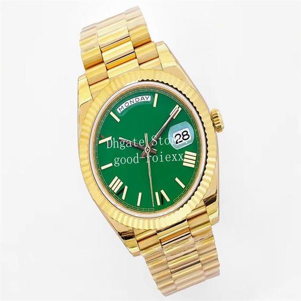 Relojes verdes para hombre Reloj para hombre Oro amarillo Automático 2813 Movimiento BP Azul Esfera blanca Día Hora Fecha Zafiro Cristal BPF M244g