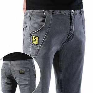 Heren Grijze Jeans Casual Stretch Slim Small Foot Lg Denim Broek Fi Veelzijdig Ontwerp Dagelijkse Broek P5Nq#