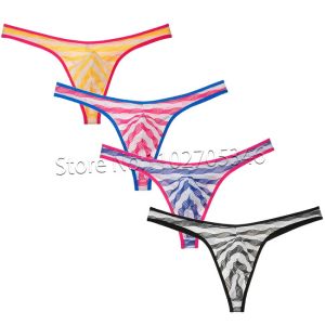 Heren Grille Garen Bikini Thongs G-string Ondergoed U-slips T-Back Slips Lingerie Mannelijke Doorzichtige Tanga Broek