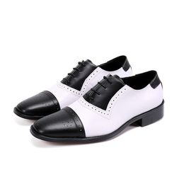 Fabriqué à la main 5063 Batzuzhi Robe en cuir authentique formelle Chaussures de commerce blanc noir blanc Zapatos Hombre, grande taille