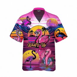 Hawaii Summer Flamingo Casual Shirt 3d Beach Carto Social Super Large Funny Short Sleeve Dazn Nouvelle liste Vente Floral W78P #