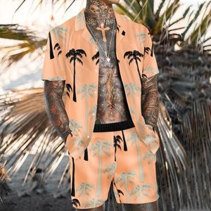 Hawaiiaanse bedrukte overhemdset voor heren, streetwear, overhemd met korte mouwen, strandshorts, casual, sneldrogend, 2-delig, zomer 220524