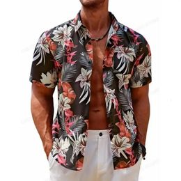 Chemise hawaïenne pour hommes Social Harajuku Tropic Plant Flowers Vocation Blouses Floral Revers Cuba Camisas Vêtements Simple Boutonnage 231228