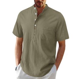 Chemise de plage à manches courtes hawaïen Hawaiian Henry Shirt Men's Cotton Linen Shirt