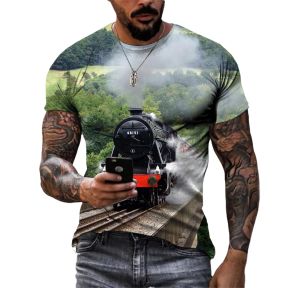 Heren HD T-shirt zomer klassieker retro stoom trein nostalgisch comfortabele korte mouw trend persoonlijkheid snel dry crew-neck shirt