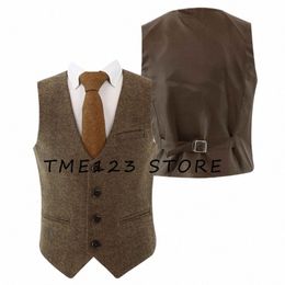 Heren Herringbe Vest V-hals Single-breasted Busin Fi Party Vest Manchetknopen Lederen Vesten voor Mannen Pak Bruiloft Steampunk q37K #