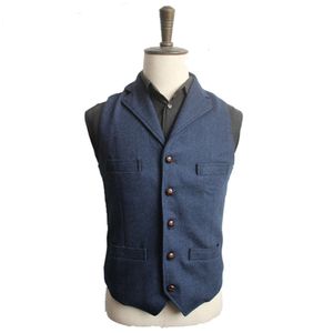 Herenkostuum van tweed met visgraatmotief, retro wollen slim-fit herenvest