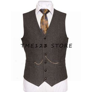 Heren Visgraat V-hals Single-breasted Business Casual Vest Pak Mannelijke Steampunk Manchetknopen Elegante Pakken Man Vesten Formele Heren