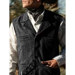 Gilet sans manches en laine à chevrons pour hommes, marié de mariage, Denim occidental, Steampunk, coupe ajustée