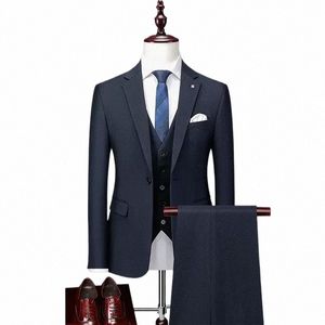 Traje de negocios de gama alta para hombres Boutique de lujo Slim Fit trajes masculinos chaqueta chaleco pantalones novio boda Dr Banquet 3 piezas Set 141R #